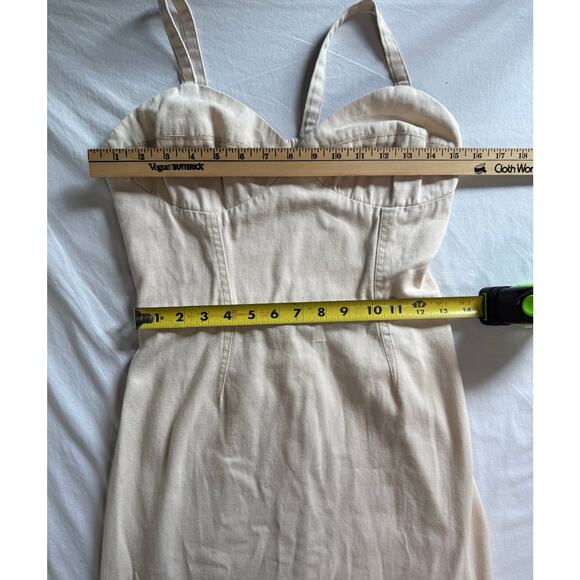 Sincerely Jules Off White Cream Denim Midi Dress Size MEDIUM - Picture 4 of 10